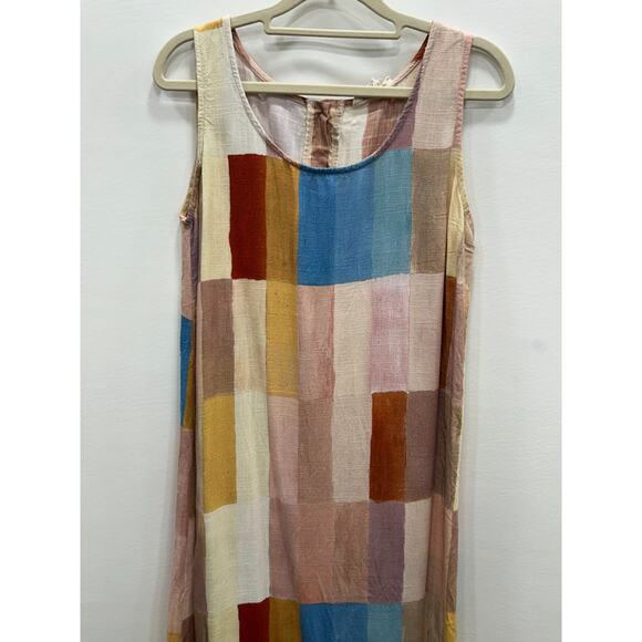 VRG GRL Womens Cate Smock Patchwork Maxi Dress Sleeveless Linen Blend Size 6 - Picture 3 of 11